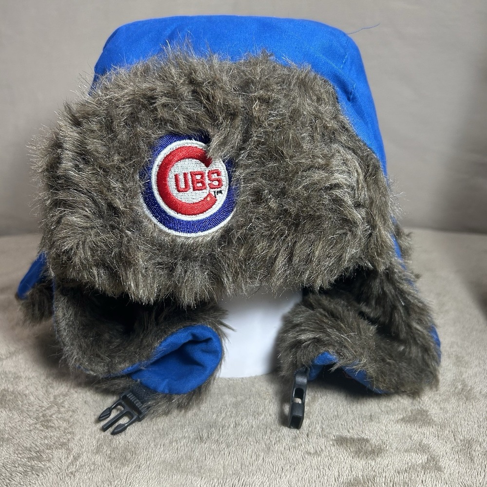 Chicago Cubs Pepsi Promo Trapper Hat Faux Fur Ear Flap Blue One Size
